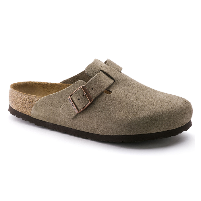 Birkenstock Boston  Soft Footbed Regular Width in Taupe Suede