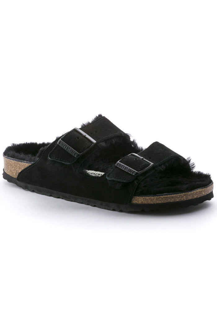 Birkenstock Arizona Shearling in Black Narrow Width
