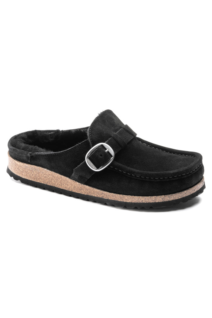 Birkenstock Buckley Narrow Width in  Shearling Black Suede Leather