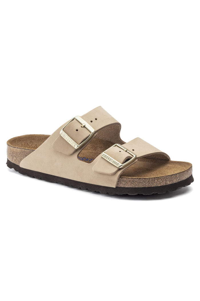 Birkenstock Arizona Nubuck Leather Soft Footbed Medium/Wide Width in Sandcastle