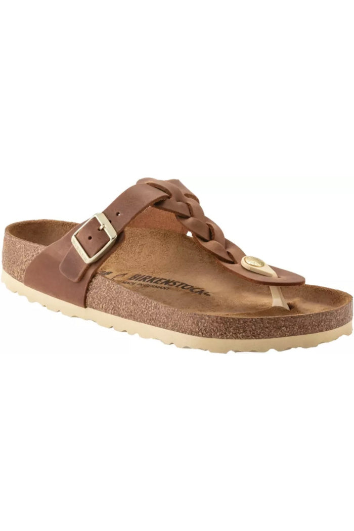 Birkenstock Gizeh Braided Medium Wide Width in Cognac