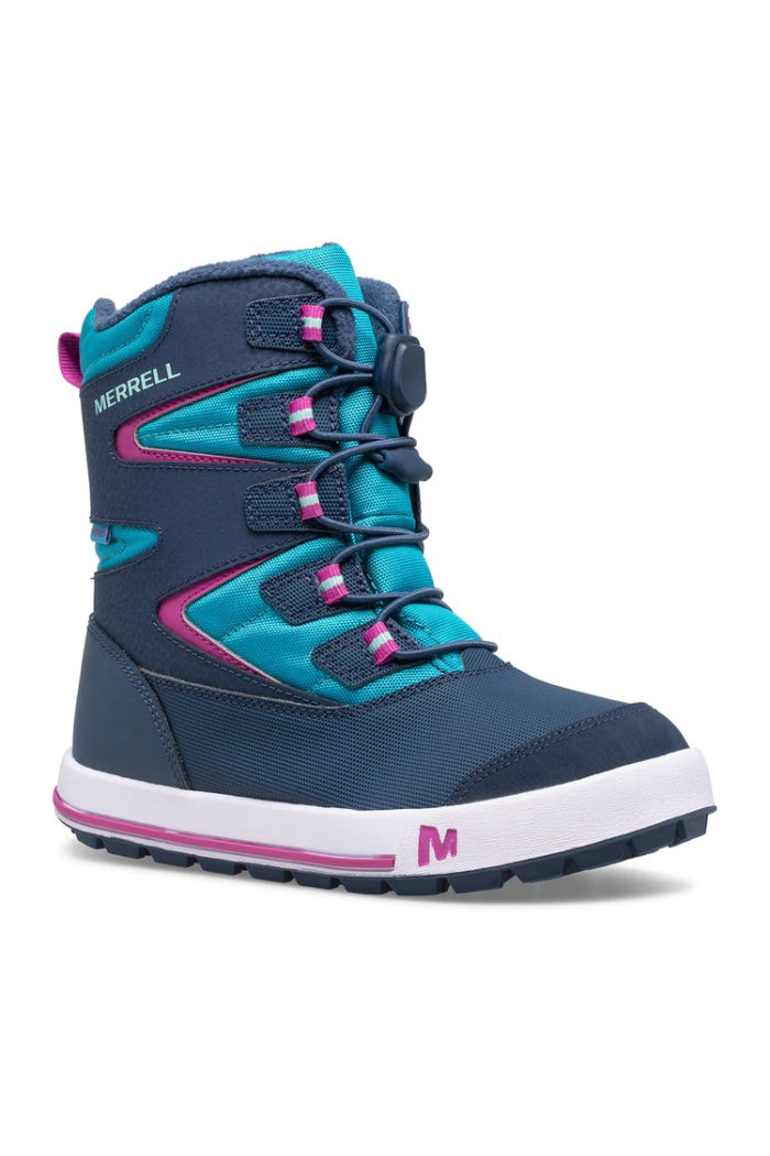 Girls Merrell Snow Bank Waterproof Boots in Navy Turquoise villageshoes