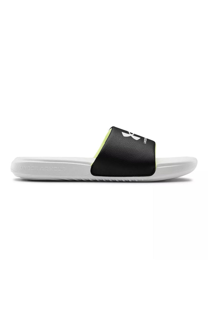 Boys Under Armour Slides in Black/Green/White