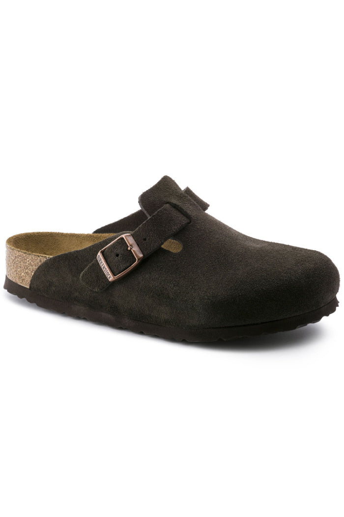 Birkenstock Boston Soft Footbed Suede Leather Regular Width in Mocha