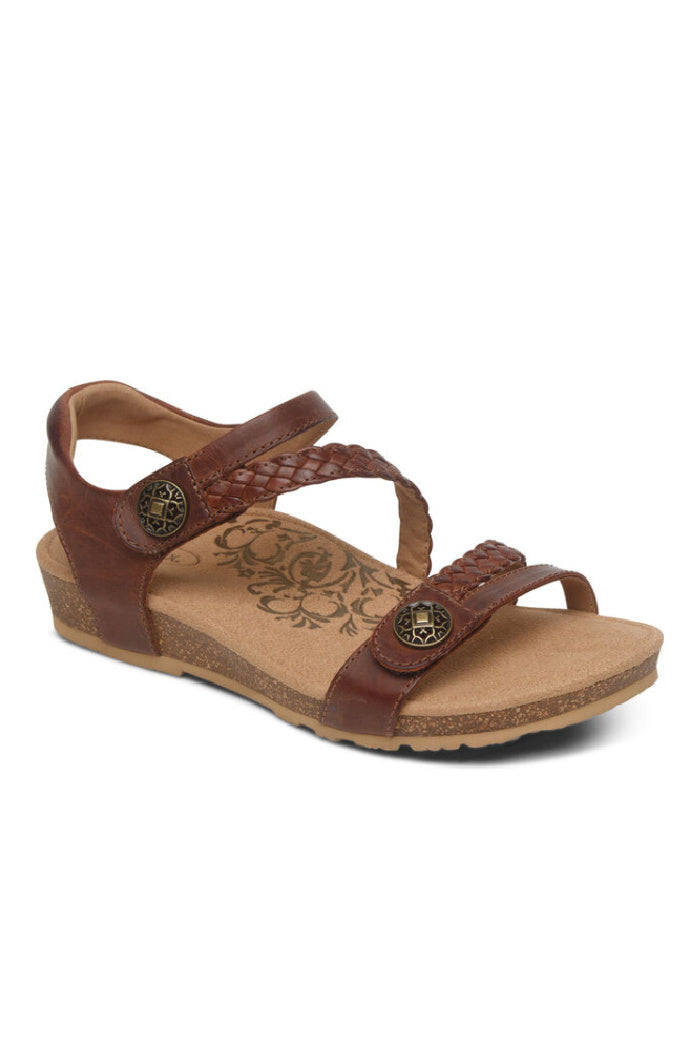 Aetrex Jillian Braided Quarter Strap Sandal in Walnut