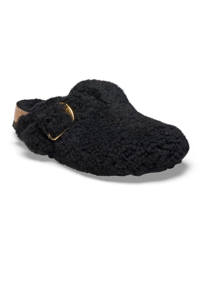 Birkenstock Boston Big Buckle Teddy Rivet Logo Narrow Width in Black Gold