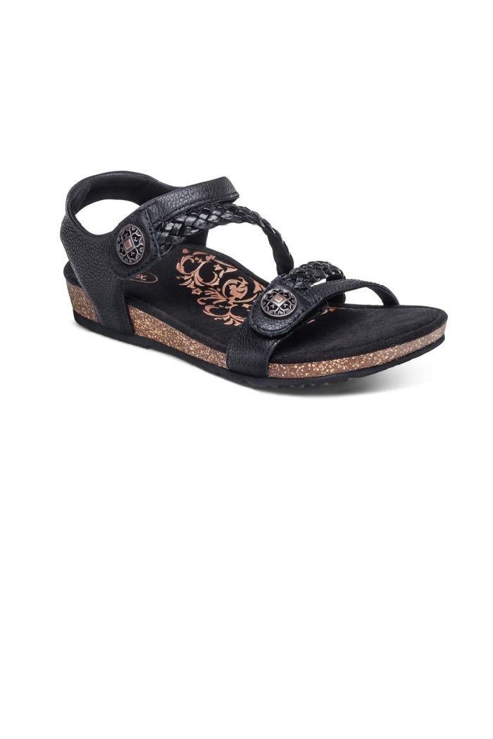 Aetrex Jillian Braided Quarter Strap Sandal in Walnut