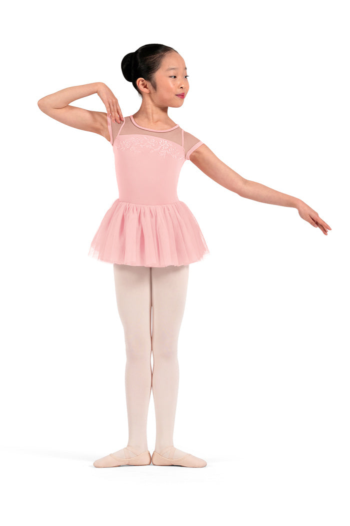 Floral Embroidered Cap Sleeve Tutu Leotard
