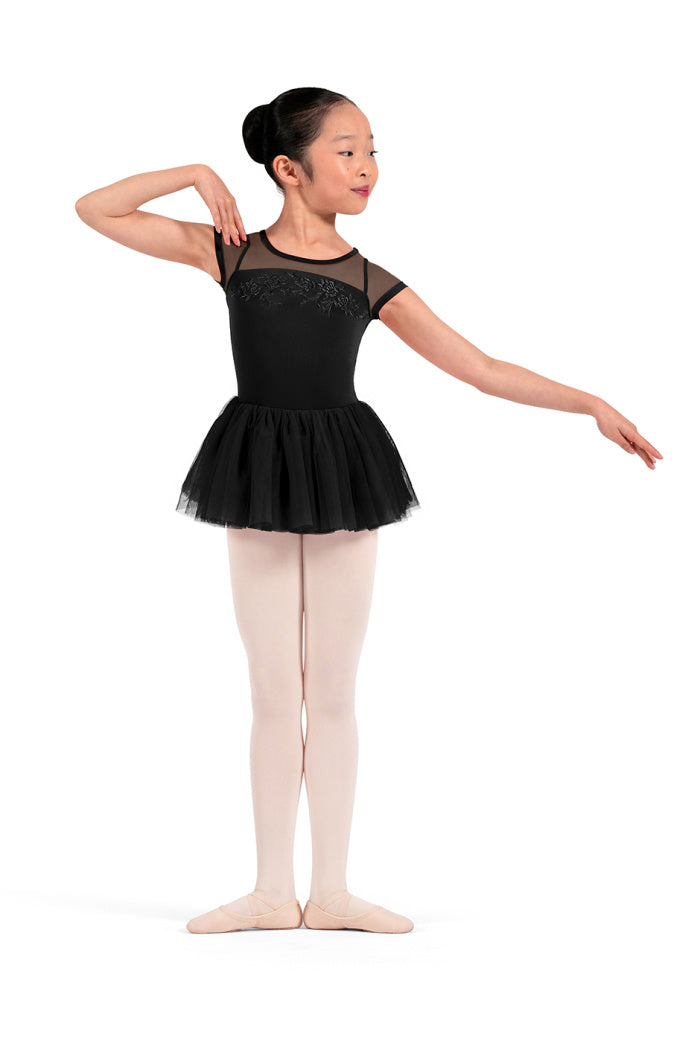 Floral Embroidered Cap Sleeve Tutu Leotard